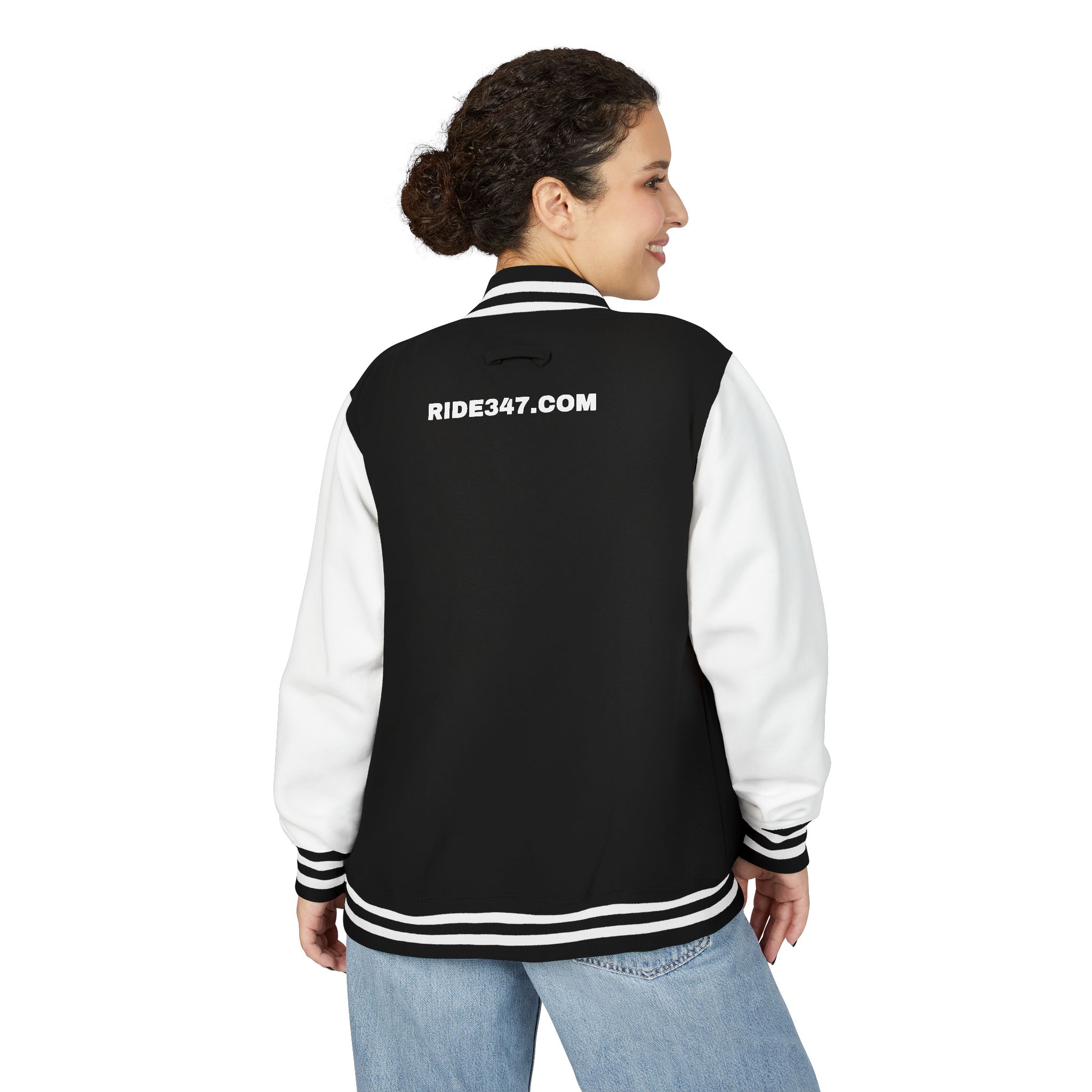 Letterman Jacket β 'RIDE347 ' Black & White Varsity Jacket - Image 4