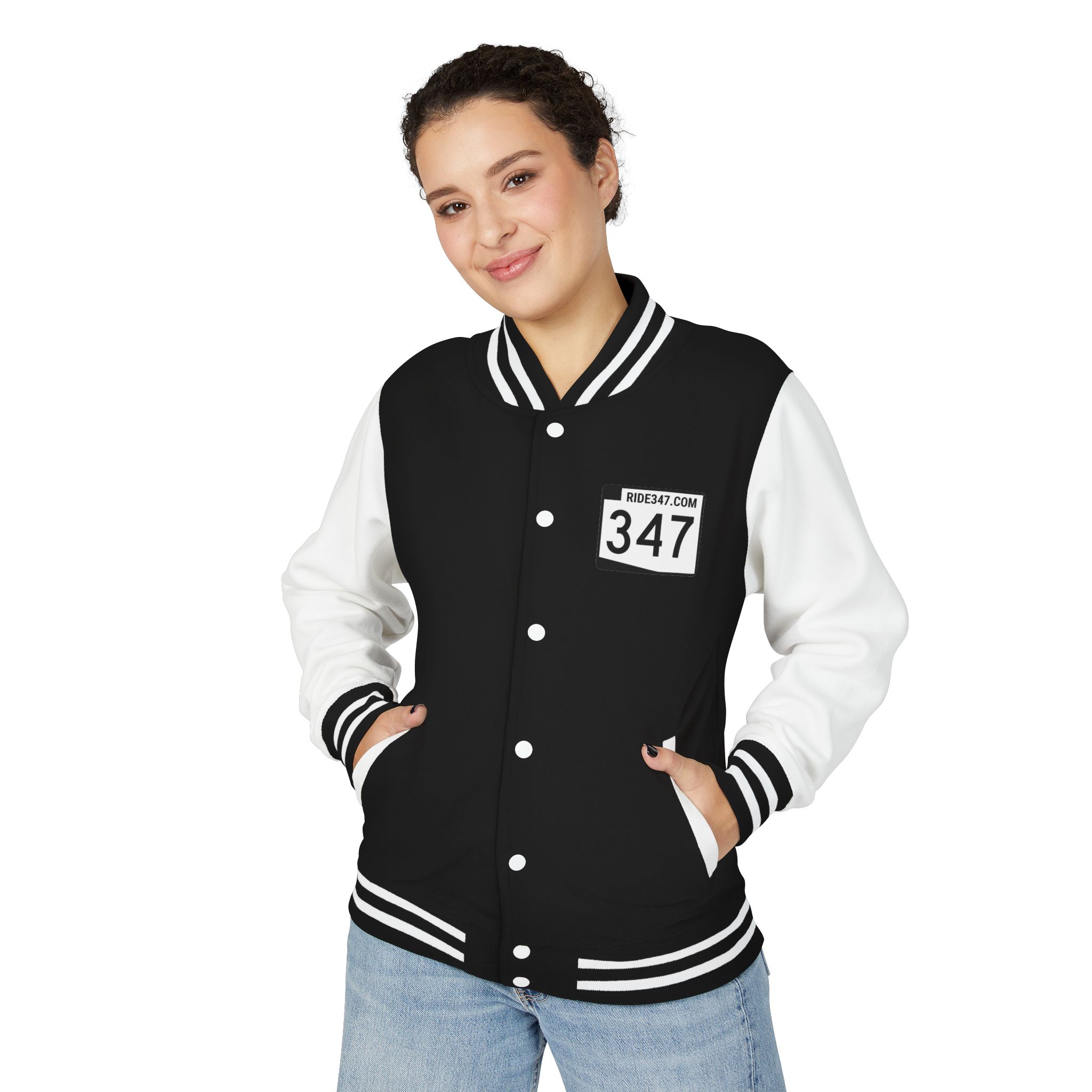 Letterman Jacket β 'RIDE347 ' Black & White Varsity Jacket - Image 3